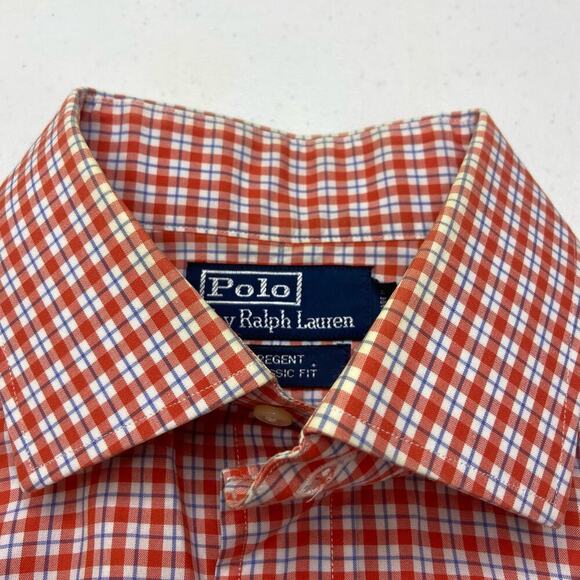 Polo Ralph Lauren Regent Shirt Men's 15.5 Orange Plaid Classic Fit Button Down - Picture 11 of 12